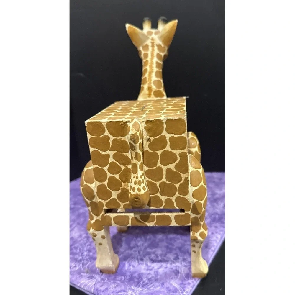 Vintage Square Shape Giraffe Wood Coin Money Bank Hand Carved 9 Inch‎ READ